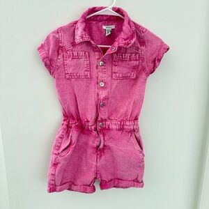 Olivia Kay Romper Denim Jean Pink Dye L 10/12 Girls Kids Throwback Retro 80s 90s